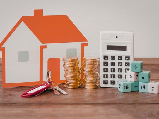 Keys, calculator, and coins