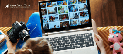Family looking at digital memories