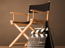 Film director's chair and clapperboard