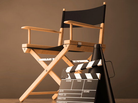 Film director's chair and clapperboard