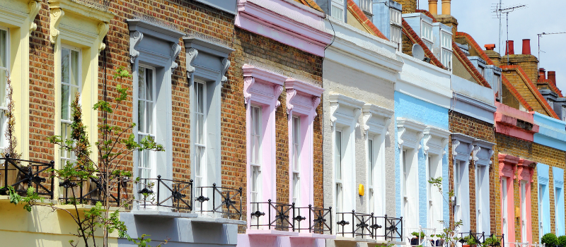 A row of properties on a street in London